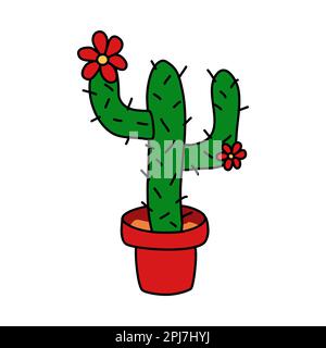 Saguaro ou Carnegiea cactus avec fleurs en pot, illustration vectorielle plate Illustration de Vecteur