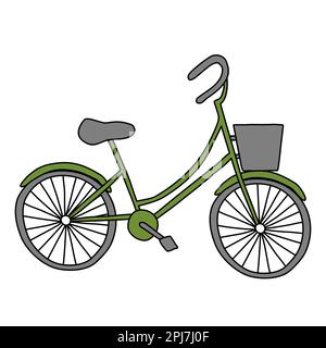 Bicyclette dessin animé avec un cadre bas et panier à l'avant, illustration vectorielle de style doodle Illustration de Vecteur