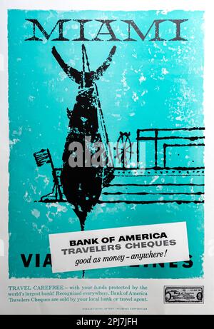 Bank of America Traveller cheques Miami Florida Travel annonce dans un magazine NatGeo, juillet 1957 Banque D'Images