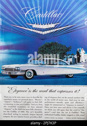 Publicité de Cadillac Cartier 60 dans un magazine NatGeo, décembre 1959 Banque D'Images