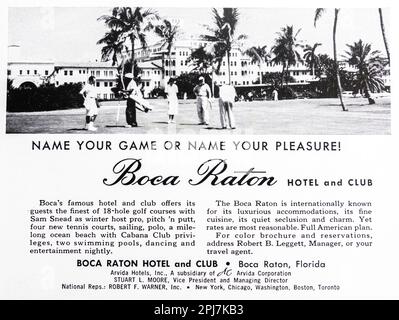 Publicité à l'hôtel et au club de Boca Raton dans un magazine NatGeo, novembre 1959 Banque D'Images