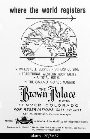 Brown Palace Hotel Denver Colorado publicité dans un magazine NatGeo, août 1969 Banque D'Images