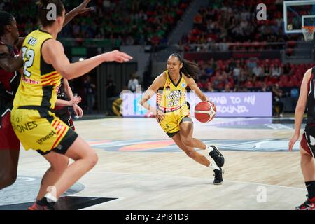 Saragosse, Espagne. 31st mars 2023. Rebekah Gardner de Spar Girona en action pendant les quarts de finale de la coupe de la Reine au Pavillon principe Felipe . (Saragosse, quarts de finale de la coupe de la Reine) Lointek Gernika Bizkaia 79:65 Spar Girona (photo de Vicente Vidal Fernandez/SOPA Images/Sipa USA) Credit: SIPA USA/Alay Live News Banque D'Images