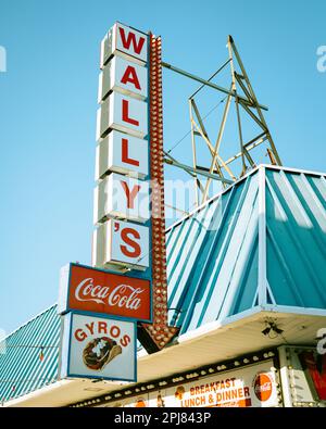 Panneau Wallys vintage sur la promenade, Wildwood, New Jersey Banque D'Images