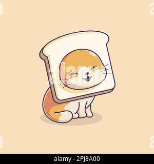 Adorable chaton portant du pain blanc sur la tête Illustration de Vecteur