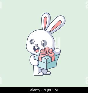Joli lapin portant une boîte cadeau Illustration de Vecteur