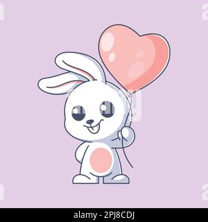 Dessin animé de ballons portant un joli lapin Illustration de Vecteur