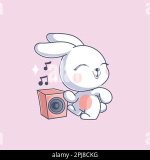 Adorable lapin dansant et écoutant de la musique Illustration de Vecteur