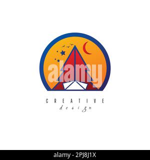 Logo Camping et campagne extérieure logo rétro aventure. L'emblème des scouts de cub. Version vectorielle couleur et noir et blanc du panneau pour la randonnée Illustration de Vecteur