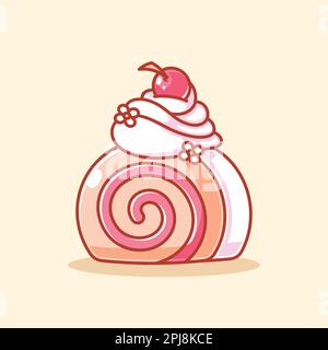 Un joli rouleau de gâteau en éponge avec une cerise sur le dessus Illustration de Vecteur