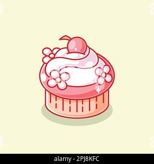 Gâteau rose avec une cerise sur le dessus Illustration de Vecteur