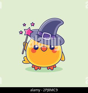 Mignon poussin assistant tenant une baguette magique Illustration de Vecteur