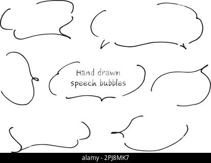 Des bulles vocales de dessin de ligne comme un nuage avec un large écart. Bulle de discours à la mode dessinée à la main et écrite avec un stylo. Illustration de Vecteur