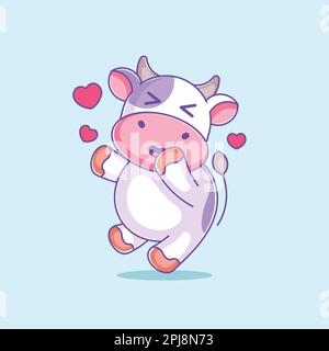 Mignon vache en amour dessin animé Illustration de Vecteur