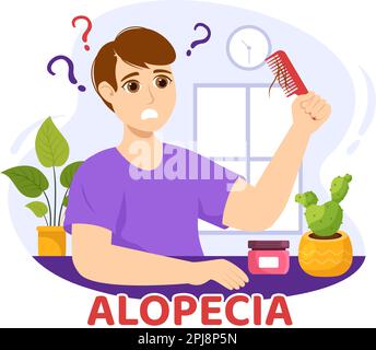 Alopécie Illustration avec la perte de cheveux maladie médicale auto-immune et la calvitie dans les soins de santé Flat Cartoon bandeau dessiné à la main ou modèles de page d'arrivée Illustration de Vecteur