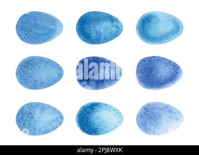 Décoration de glace bleue abstraite et œufs de pâques aquarelle dessinés à la main. Éléments isolés sur fond blanc Banque D'Images