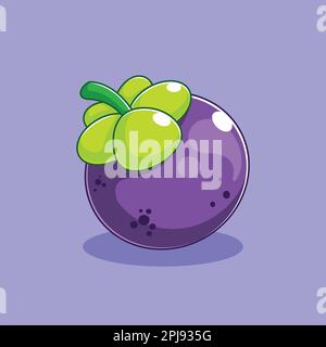 Dessin de mangoustan de style cartoon sur fond bleu Illustration de Vecteur