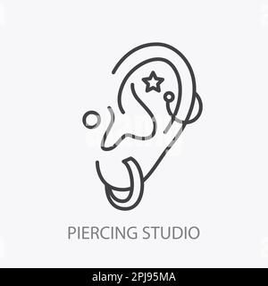 Boucles d'oreilles avec logo de l'atelier de perçage. Icône d'oreille percée Illustration de Vecteur