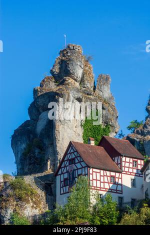 Pottenstein: Felsendorf (village rock) Tüchersfeld en Suisse franconienne, Bayern, Bavière, Allemagne Banque D'Images