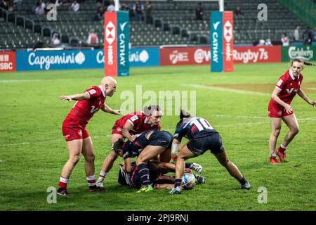 Hong Kong, Hong Kong. 31st mars 2023. Joueurs en action pendant le Sevens Cathay/HSBC Hong Kong entre Hong Kong et le Canada au stade de Hong Kong. Note finale; Canada 22:5 Hong Kong. (Photo par Alex Chan/SOPA Images/Sipa USA) crédit: SIPA USA/Alay Live News Banque D'Images