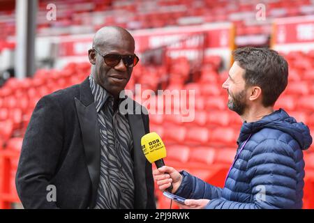 L'ancien Red, Chris Bart-Williams a interviewé sur BBC Sport Nottingham lors du match de la Premier League entre Nottingham Forest et Wolverhampton Wanderers au City Ground, Nottingham, le samedi 1st avril 2023. (Photo : Jon Hobley | MI News) Credit: MI News & Sport /Alay Live News Banque D'Images