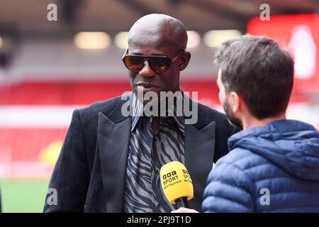 L'ancien Red, Chris Bart-Williams a interviewé sur BBC Sport Nottingham lors du match de la Premier League entre Nottingham Forest et Wolverhampton Wanderers au City Ground, Nottingham, le samedi 1st avril 2023. (Photo : Jon Hobley | MI News) Credit: MI News & Sport /Alay Live News Banque D'Images