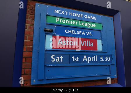 Londres, Royaume-Uni. 01st avril 2023. 1st avril 2023 ; Stamford Bridge, Chelsea, Londres, Angleterre : Premier League football, Chelsea versus Aston Villa ; présentoir Chelsea versus Aston Villa exposé à l'extérieur de Stamford Bridge crédit : Images sportives action plus/Alamy Live News Banque D'Images