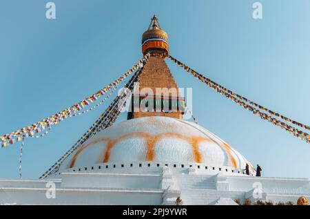 Célèbre Boudhanath Stupa, également appelé Boudnath, ou Boudha à Katmandou, Népal. C'est l'un des symboles les plus remarkcable du Buddism. Photo prise Banque D'Images