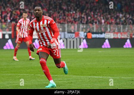 Berlin, Allemagne. 01st avril 2023. Berlin, Allemagne. 1 avril 2023: Sheraldo Becker (27) du 1.FC Union Berlin pendant le jeu Bundesliga - 1. FC Union Berlin / VfB Stuttgart - an Der Alten Foersterei. Berlin, Allemagne. (Ryan Sleiman /SPP) crédit: SPP Sport Press photo. /Alamy Live News Banque D'Images