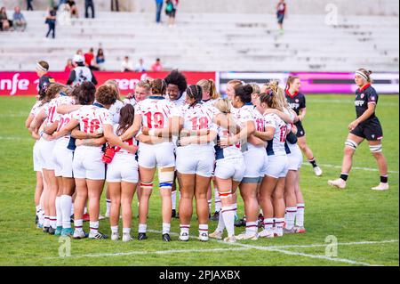 Madrid, Madrid, Espagne. 1st avril 2023. USA womenÃs équipe de rugby avant le match de rugby de womenÃs entre le Canada et les Etats-Unis valide pour le World Rugby Pacific four Series 2023 joué à Estadio Nacional Universidad Complutense.Madrid, Espagne le samedi 01 avril 2023 (Credit image: © Alberto Gardin/ZUMA Press Wire) USAGE ÉDITORIAL SEULEMENT! Non destiné À un usage commercial ! Banque D'Images