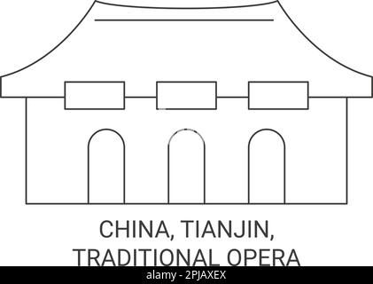 Chine, Tianjin, illustration vectorielle traditionnelle de voyage à l'Opéra Illustration de Vecteur