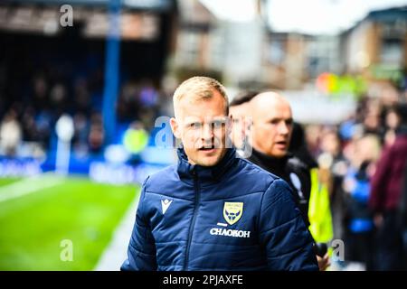 Gestionnaire Liam Manning (gestionnaire Oxford United) lors du match de la Sky Bet League 1 entre Peterborough et Oxford United à London Road, Peterborough, le samedi 1st avril 2023. (Photo : Kevin Hodgson | ACTUALITÉS MI) crédit : ACTUALITÉS MI et sport /Actualités Alay Live Banque D'Images