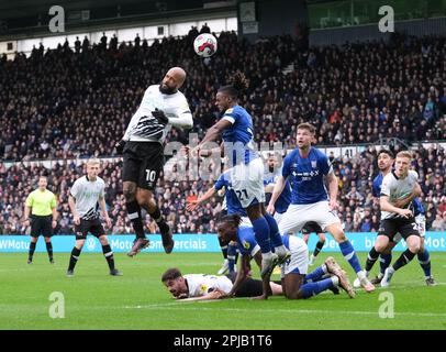 Pride Park, Derby, Derbyshire, Royaume-Uni. 1st avril 2023. League One football, Derby County versus Ipswich Town; David McGoldrick de Derby County se dirige vers le but Credit: Action plus Sports/Alay Live News Banque D'Images