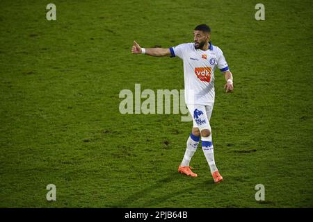 Seraing, Belgique. 01st avril 2023. Tarik Tissoudali de Gent réagit lors d'un match de football entre RFC Seraing et KAA Gent, le samedi 01 avril 2023 à Seraing, le 31 e jour de la première division du championnat belge de la Jupiler Pro League 2022-2023. BELGA PHOTO JOHN THYS crédit: Belga News Agency/Alay Live News Banque D'Images