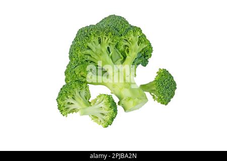 Tête de brocoli et fleurs séparées isolées sur blanc. Brassica oleracea var légumes en italique. Chou calabraise Banque D'Images