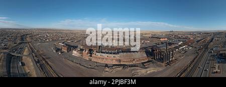 Pueblo, Colorado, Une vue panoramique à 180 degrés de l'usine d'acier de Rocky Mountain d'Evraz. Evraz PLC, la grande société russe d'exploitation minière et d'acier, a acheté Banque D'Images