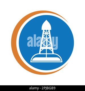 Plates-formes pétrolières, équipement de production de l'industrie pétrolière, logo d'illustration vectorielle Banque D'Images