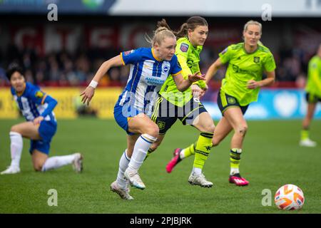 1 avril 2023. Katie Robinson. Barclays jeu de Super League pour femmes entre Brighton et Manchester United, Broadfield Stadium (Crawley). Banque D'Images