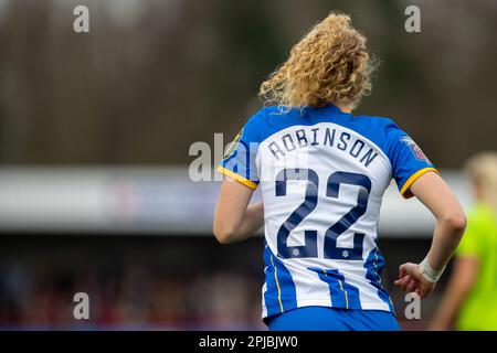 1 avril 2023. Katie Robinson. Barclays jeu de Super League pour femmes entre Brighton et Manchester United, Broadfield Stadium (Crawley). Banque D'Images