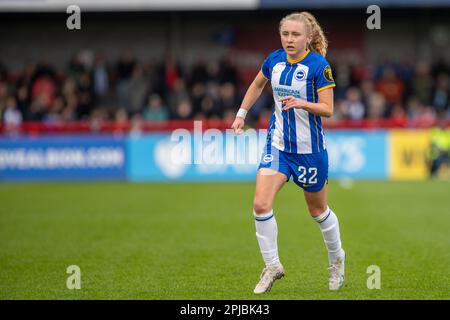 1 avril 2023. Katie Robinson. Barclays jeu de Super League pour femmes entre Brighton et Manchester United, Broadfield Stadium (Crawley). Banque D'Images