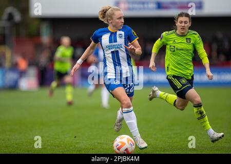 1 avril 2023. Katie Robinson. Barclays jeu de Super League pour femmes entre Brighton et Manchester United, Broadfield Stadium (Crawley). Banque D'Images