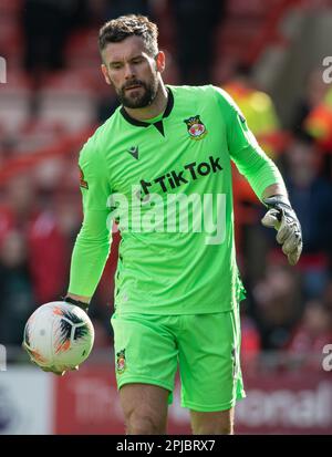 Wrexham, Wrexham County Borough, pays de Galles. 1st avril 2023. Wrexham goalkeeprs Ben Foster, pendant Wrexham Association football Club V Oldham Athletic Association football Club au terrain de course, dans la Vanarama National League. (Image de crédit : ©Cody Froggatt/Alamy Live News) Banque D'Images