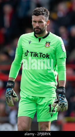 Wrexham, Wrexham County Borough, pays de Galles. 1st avril 2023. Wrexham goalkeeprs Ben Foster, pendant Wrexham Association football Club V Oldham Athletic Association football Club au terrain de course, dans la Vanarama National League. (Image de crédit : ©Cody Froggatt/Alamy Live News) Banque D'Images