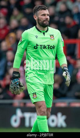 Wrexham, Wrexham County Borough, pays de Galles. 1st avril 2023. Wrexham goalkeeprs Ben Foster, pendant Wrexham Association football Club V Oldham Athletic Association football Club au terrain de course, dans la Vanarama National League. (Image de crédit : ©Cody Froggatt/Alamy Live News) Banque D'Images