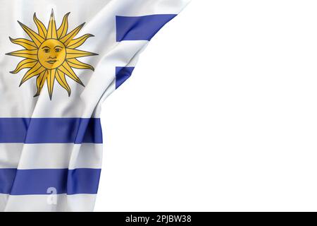 Drapeau de l'Uruguay dans le coin sur fond blanc. 3D rendu. Isolé Banque D'Images