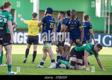 Trévise, Italie. 01st avril 2023. Stade Monigo, Trévise, Italie, 01 avril 2023, 01/04/2023; Foto Alfio Guarise; Challenge Cup; Stadio Monigo Trévise; Benetton Trévise vs Connacht; Rugby; Ottavi di finale; pendant Benetton Trévise vs Connacht Rugby - Rugby Challenge Cup crédit: Live Media Publishing Group/Alay Live News Banque D'Images