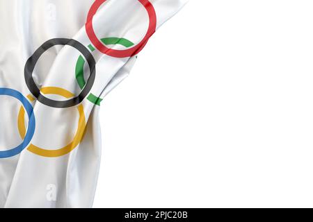 Drapeau olympique dans le coin sur fond blanc. 3D rendu. Isolé Banque D'Images