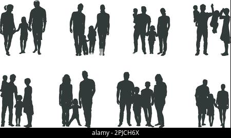 Silhouette de famille, silhouette de famille heureuse, SVG de famille, ensemble silhouette de famille- V03 Illustration de Vecteur