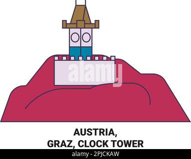 Autriche, Graz, Tour de l'horloge, illustration vectorielle du voyage Illustration de Vecteur