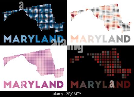 Carte du Maryland. Collection de cartes du Maryland en pointillé. Frontières de l'état américain remplies de rectangles pour votre conception. Illustration vectorielle. Illustration de Vecteur